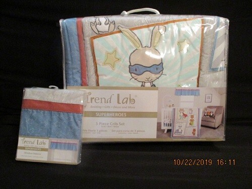 Trend Lab Superheroes 4-Pc Crib Bedding Set Includes Window Valance *New*
