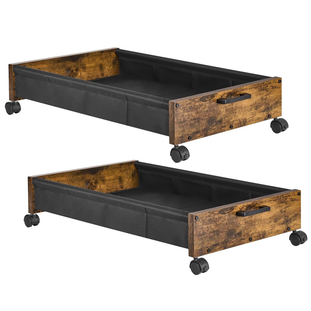 FOUCSSOMEI Under Bed Storage with Wheels, Wooden 30L, Rustic Brown