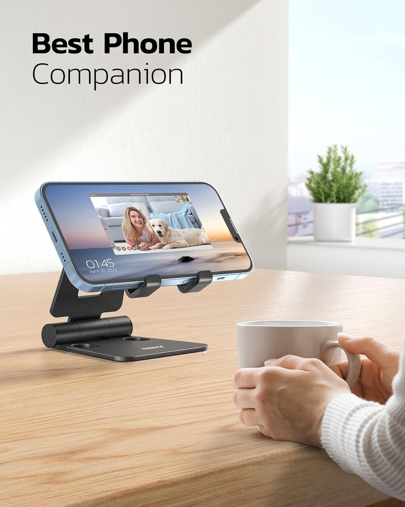 Dual Folding Cell Phone Stand, Fully Adjustable Foldable Desktop Phone Holder