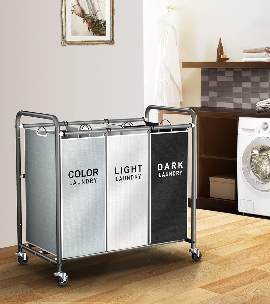 Laundry Sorter Hamper 3 Section, Divided Laundry Basket Organizer with Heavy Dut
