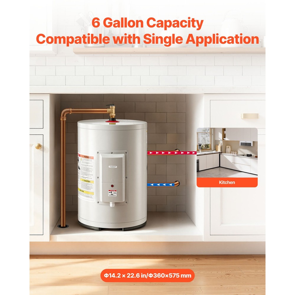 Uimoso 6-Gallon Electric Water Heater, 1600W, 120V, Compact with Safety Valve
