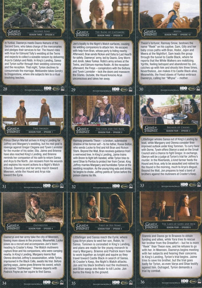 GOT Game of Thrones the Complete series Vol 1 73 card base set + 2 empty wrapper
