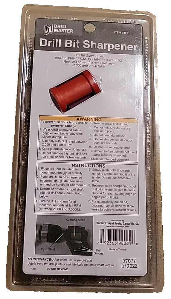 Drill Master Drill Bit Sharpener with Built-In Guide: 5/64" to 1/2" New