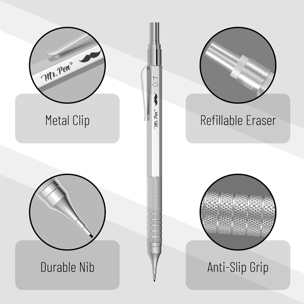 Mr. Pen Metal Mechanical Pencil Set, 0.5 & 0.7mm