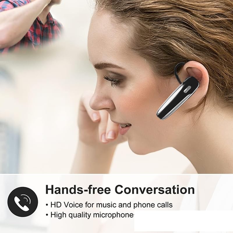 Bluetooth Headset V5.3 - Single-Ear Earpiece with Microphone - Wireless