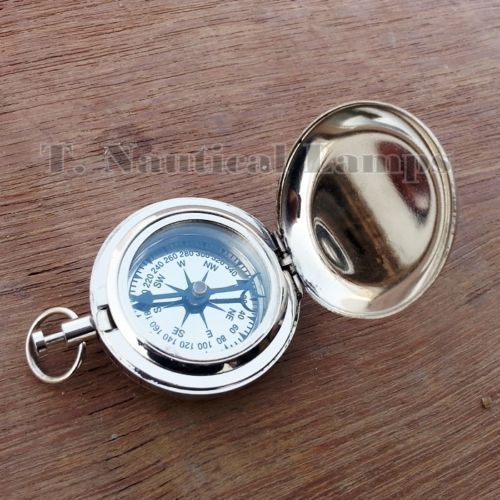 Nickel Plated Brass Pocket Compass Push Button Nautical Compass Maritime Gift