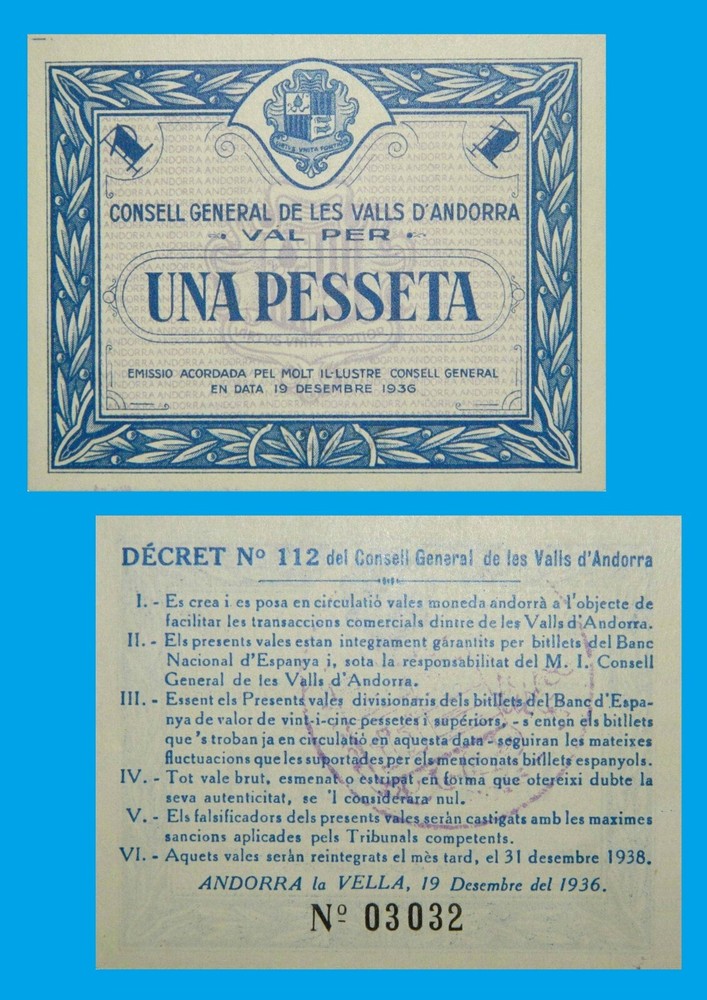 andorra 1 pesetas 1936  / COPY