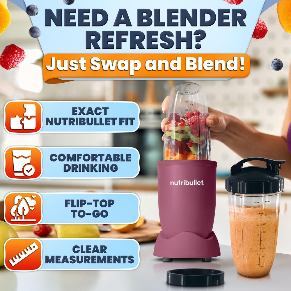 Bullet Blender Cups 32 7 Pieces & Blade Replacement Set, Clear