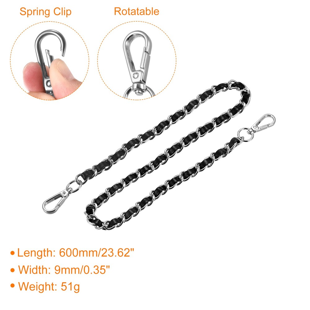 Purse Chain Strap, 24" Purse Strap Shoulder Bag Replacement Strap, Black+Silver