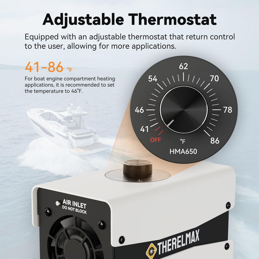 Boat Engine Compartment Heater Built-in Thermostat, 650W Medium, White