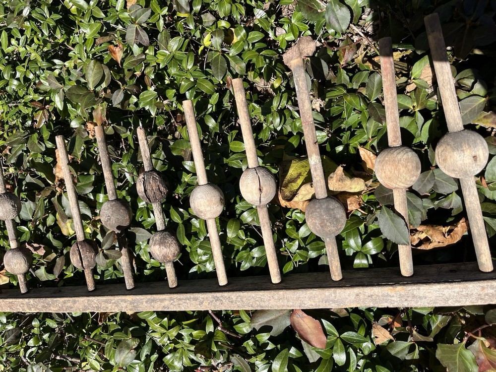 Architectural Salvaged Wooden Rods With Split Balls