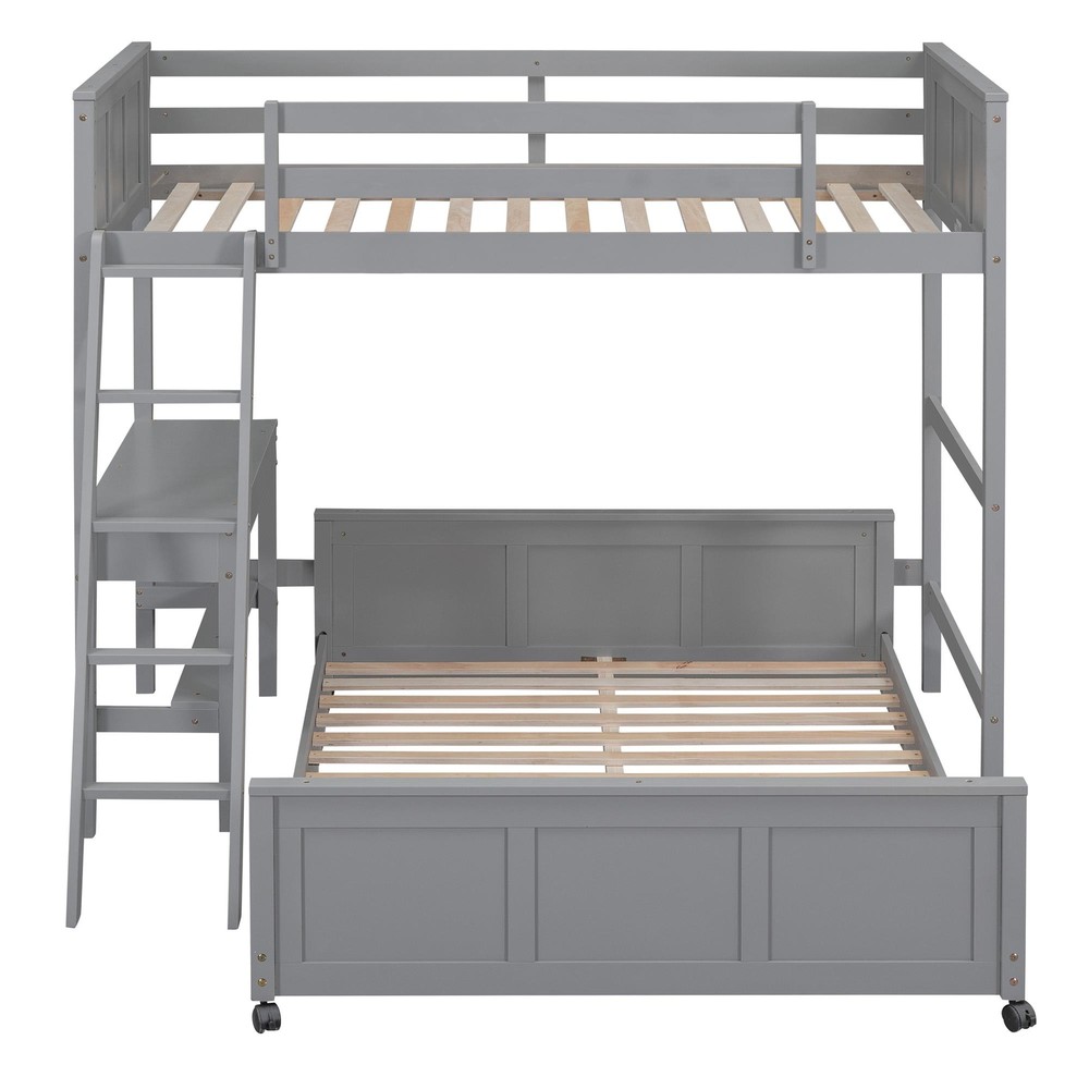 Twin Over Full Bunk Bed with Desk White/Gray