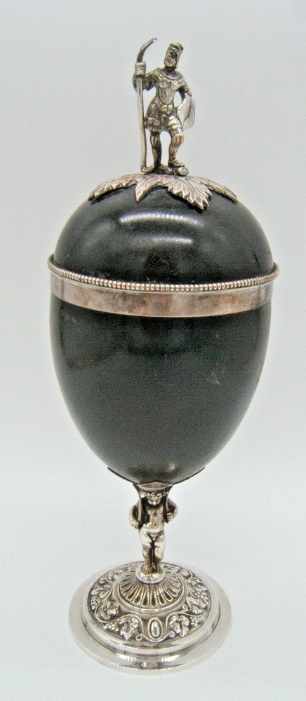ANTIQUE COCONUT SHELL SILVER MOUNTED COVERED CUP 19TH CENTURY
