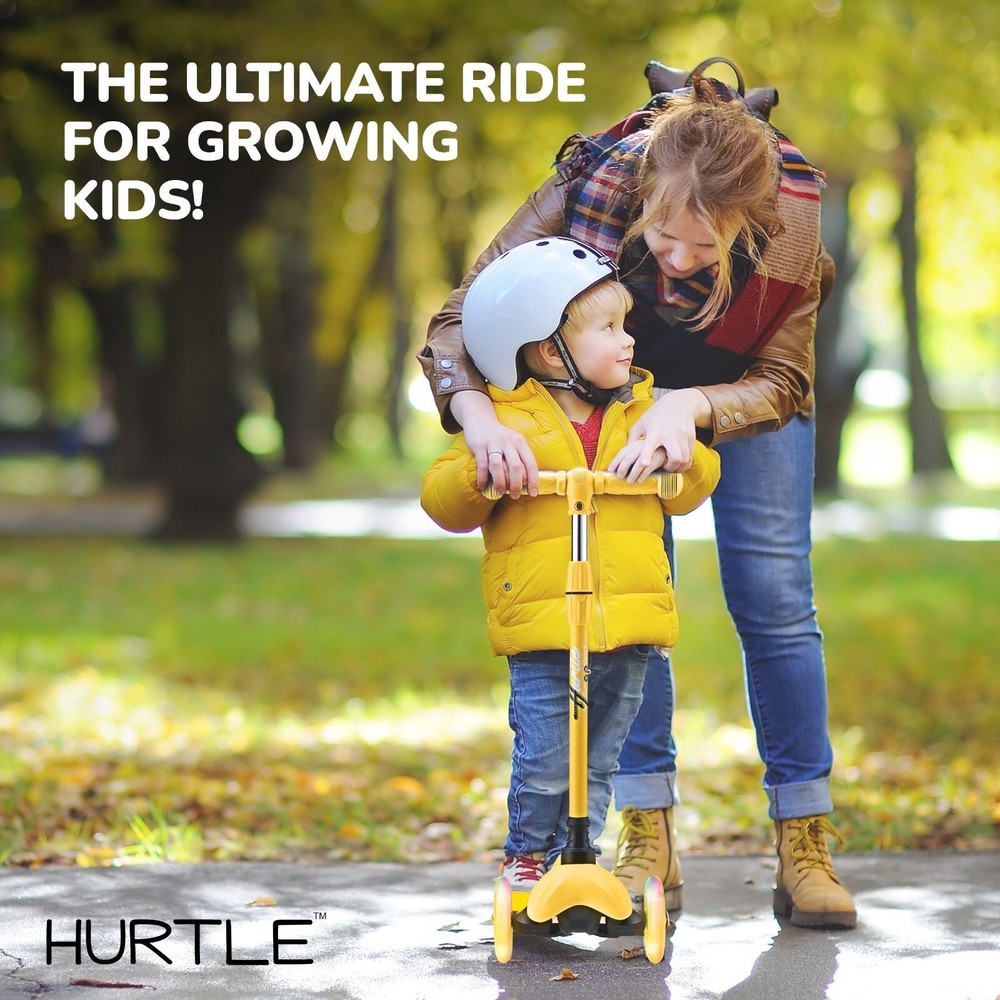Hurtle Lightweight &Adjustable Mini Kickboard Scooter w/ LED Light Wheel -Yellow