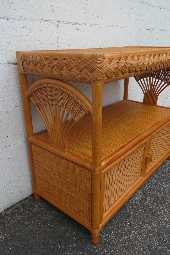 Wicker Bamboo Two Tier Bar Buffet Server Tea Coffee Cart 5994