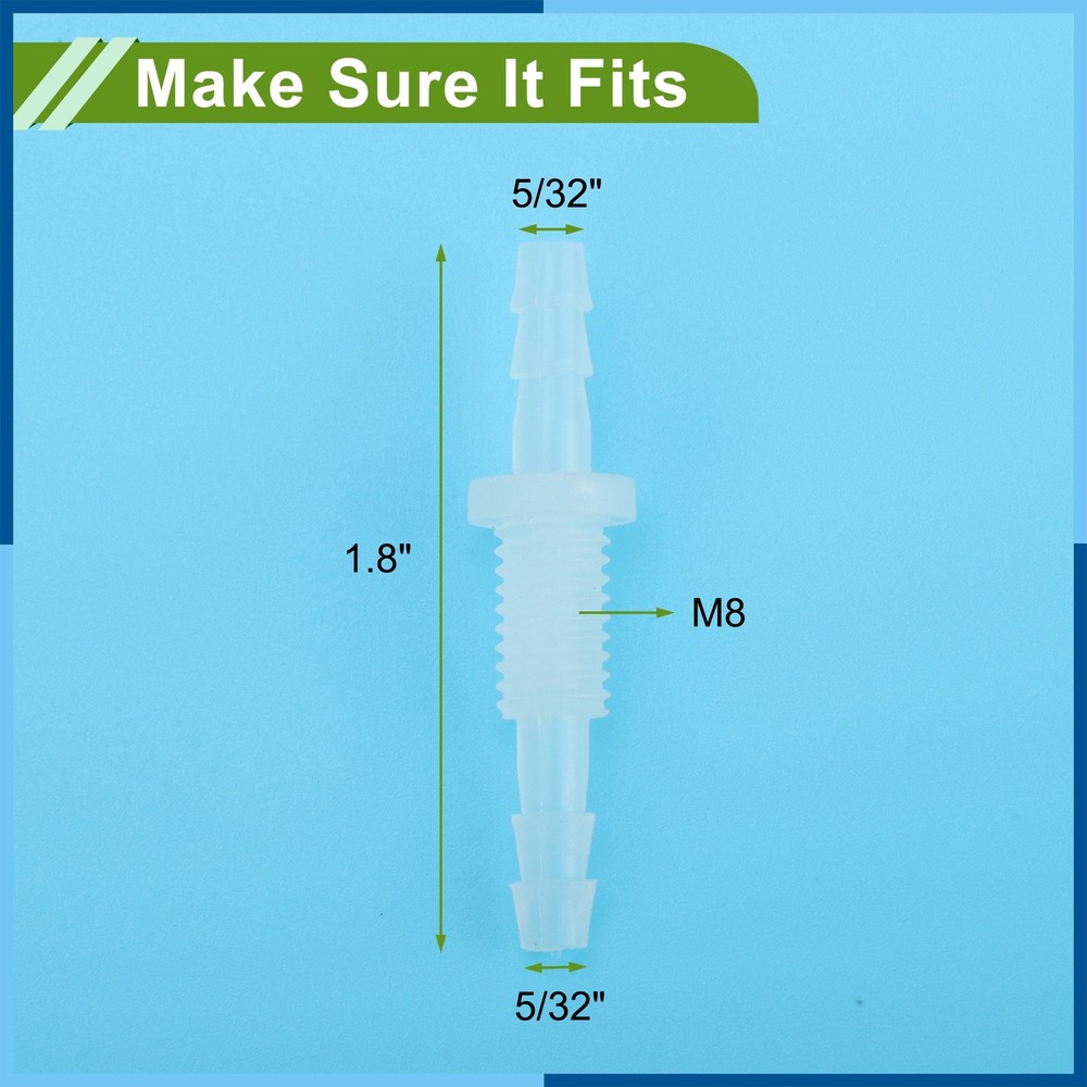 Hose ID M8 Male Thread Thru-Bulk Bulkhead Fitting PP Clear