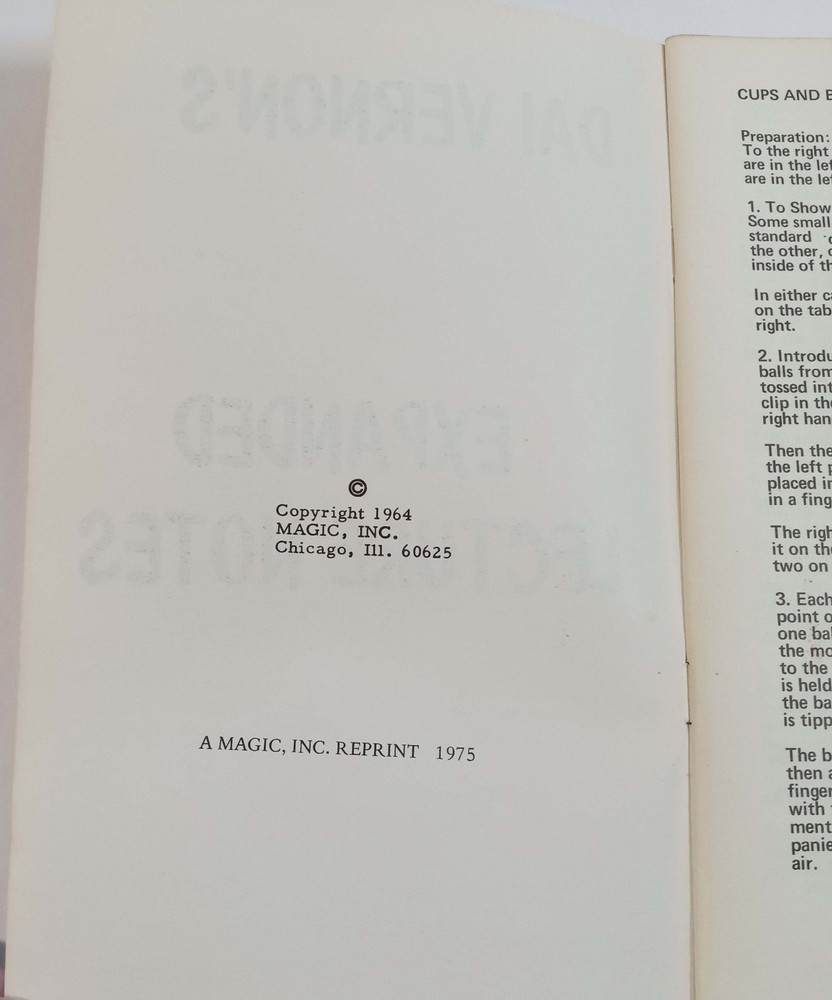 Dai Vernon's Expanded Lecture Notes, Magic Instruction, RARE, OOP