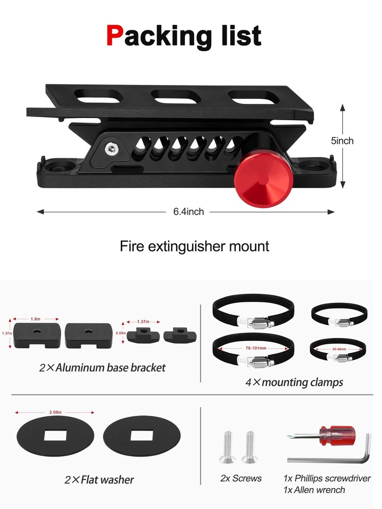 MOLLE Panel Fire Extinguisher Mount Kit Fits 1"-2" Rigid MOLLE Panel Holes, Q...