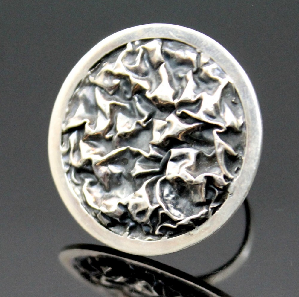 IMPRESSIVE VINTAGE TEXTURED MODERNIST ADJUSTABLE STERLING SILVER RING SIZE 7.5