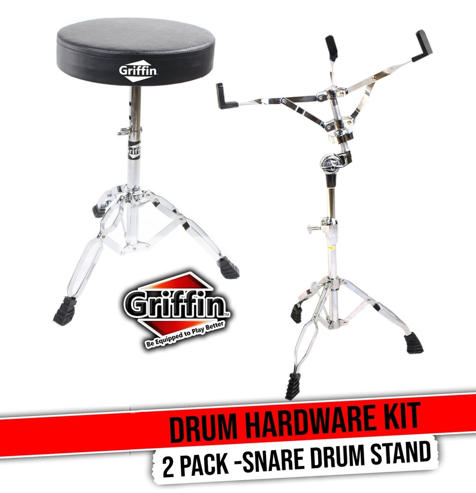 Snare Stand & Drum Throne Set | Percussion Chrome Hardware Holder Kit Bundle