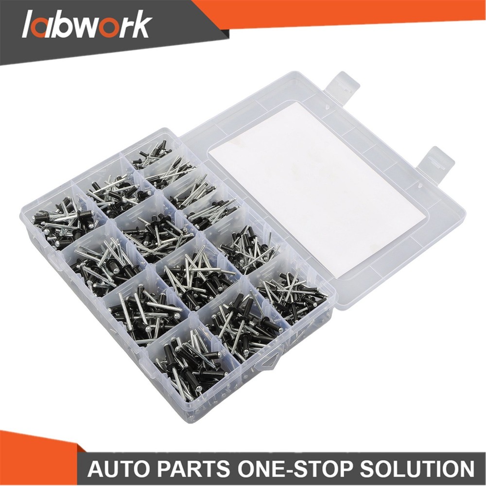 Labwork 500pcs Black Rivets Assortment Kit with 14 SAE Sizes (3/32"-3/16")