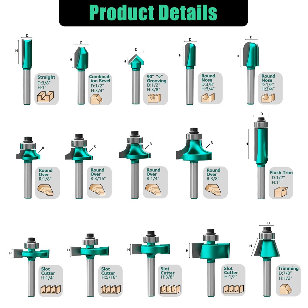 CSOOM 30PCS Router Bits Set - 1/4" Shank Woodworking Tools