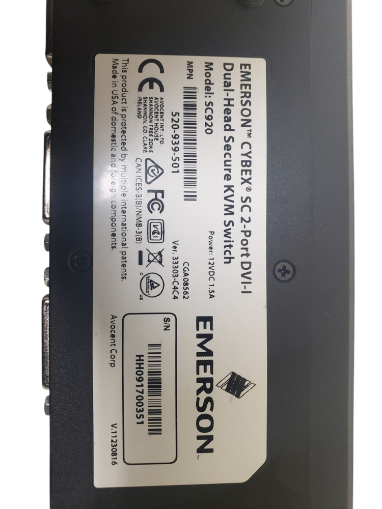 Emerson Cybex SC920 Secure Dual-Head DVI-I Desktop KVM Switch
