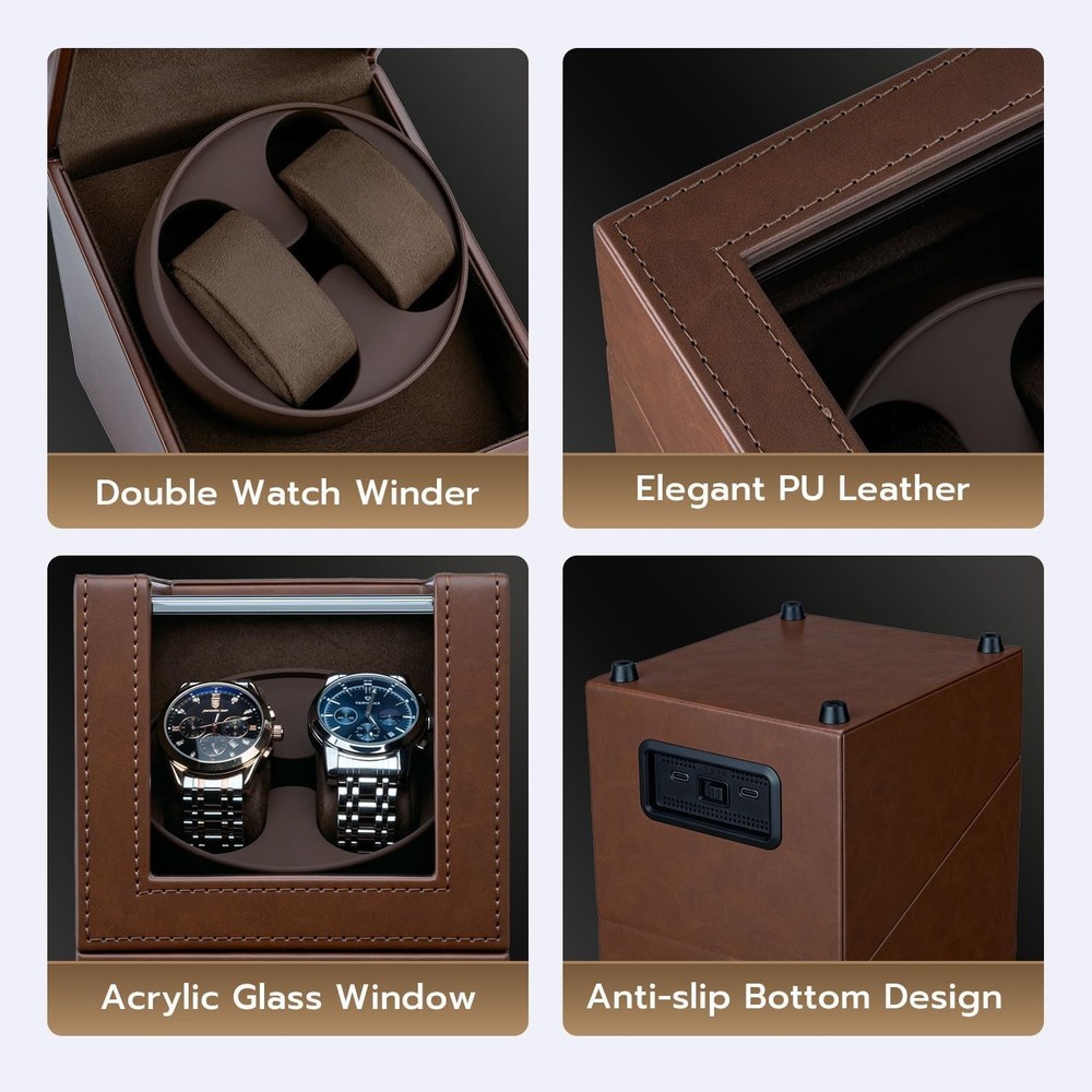 Automatic Rotation Double Watch Winder Box Leather Storage Display Case Gift new