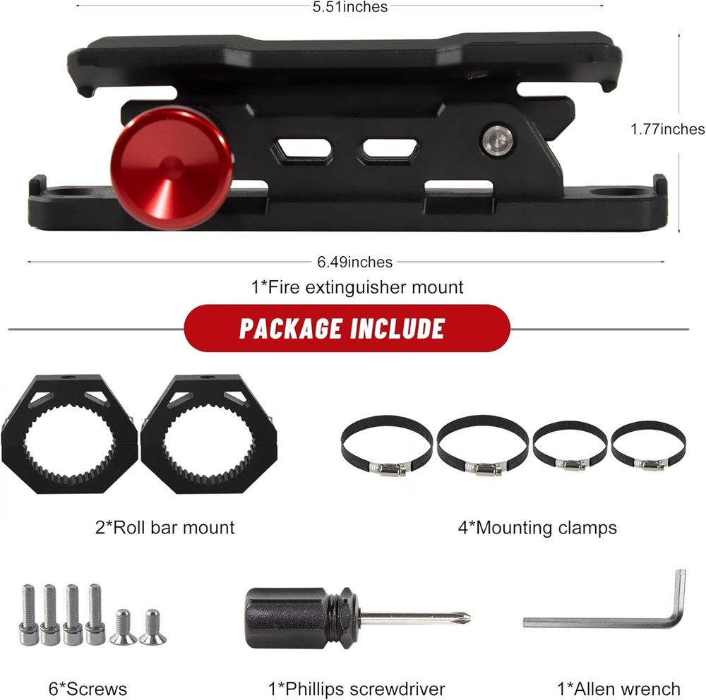 UTV Fire Extinguisher Mount Kit- Quick Release Roll Bar Fire Extinguisher Hol...