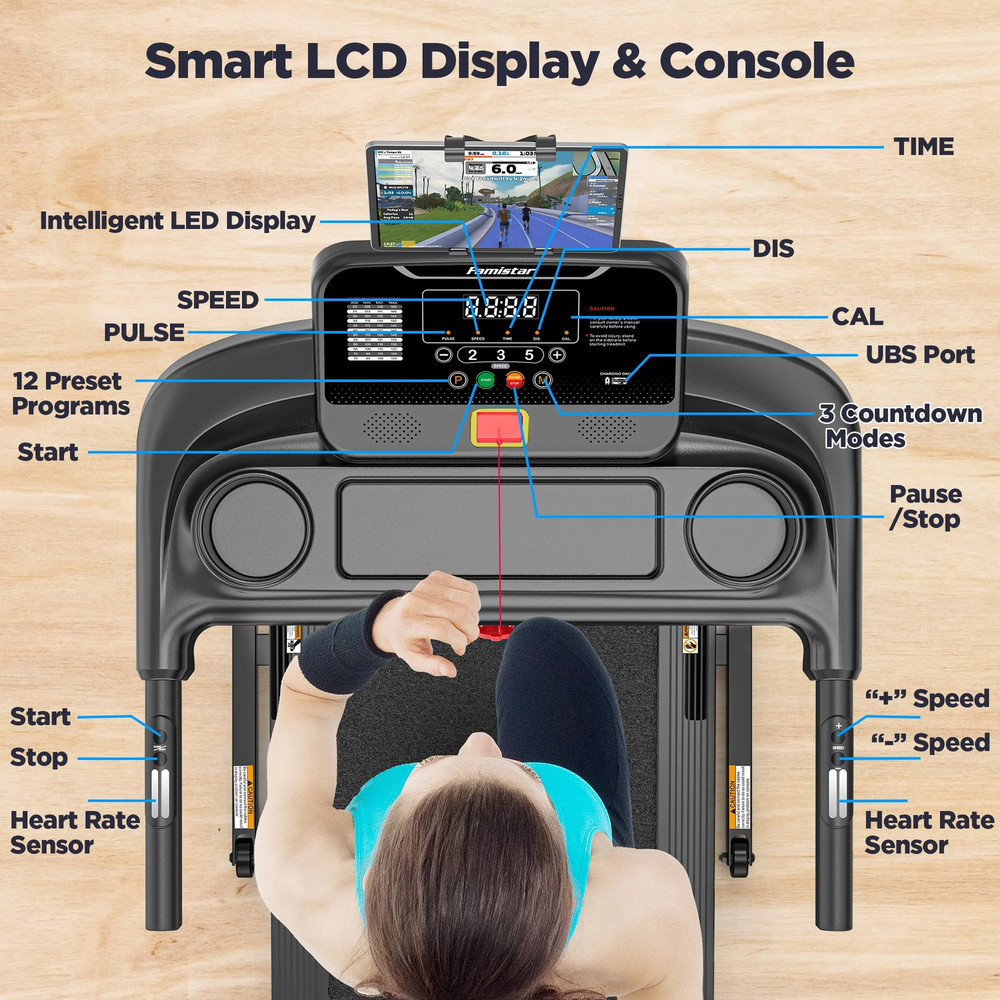 Compact Electric Folding Treadmill with Adjustable Incline and Bluetooth Connect