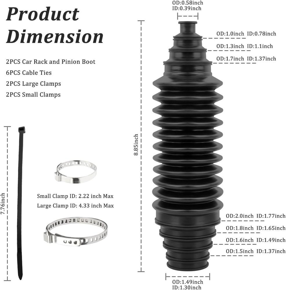 2PCS Inner Tie Rod Boot Kit,Multi-Size Adjutable Rack and Pinion Boot kit