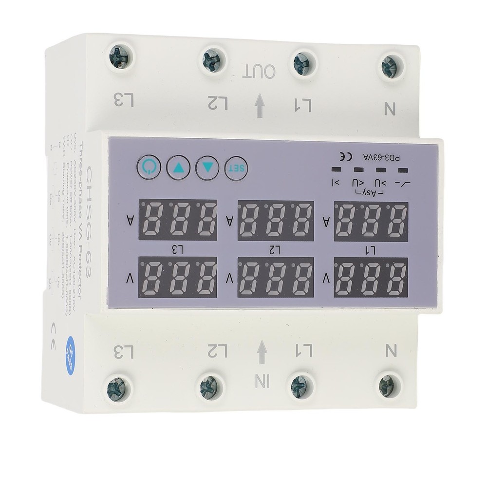 3 Phase DIN Rail Voltmeter Ammeter Auto Overvoltage Overcurrent Protector AC230