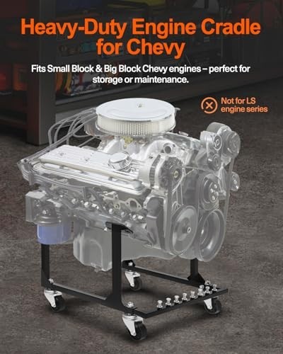 Heavy Duty Rolling Engine Cradle Stand with Wheels, 750 LBS Capacity, Chevy Comp