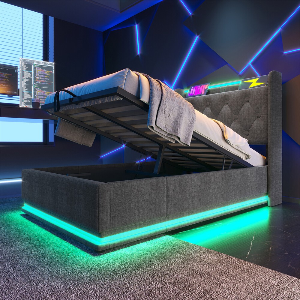 Twin/Full/Queen/King Size Upholstered Platform Bed with Hydraulic Storage System