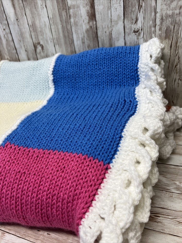 Handmade Knit HOBO Multi colored Blanket 46 x 56
