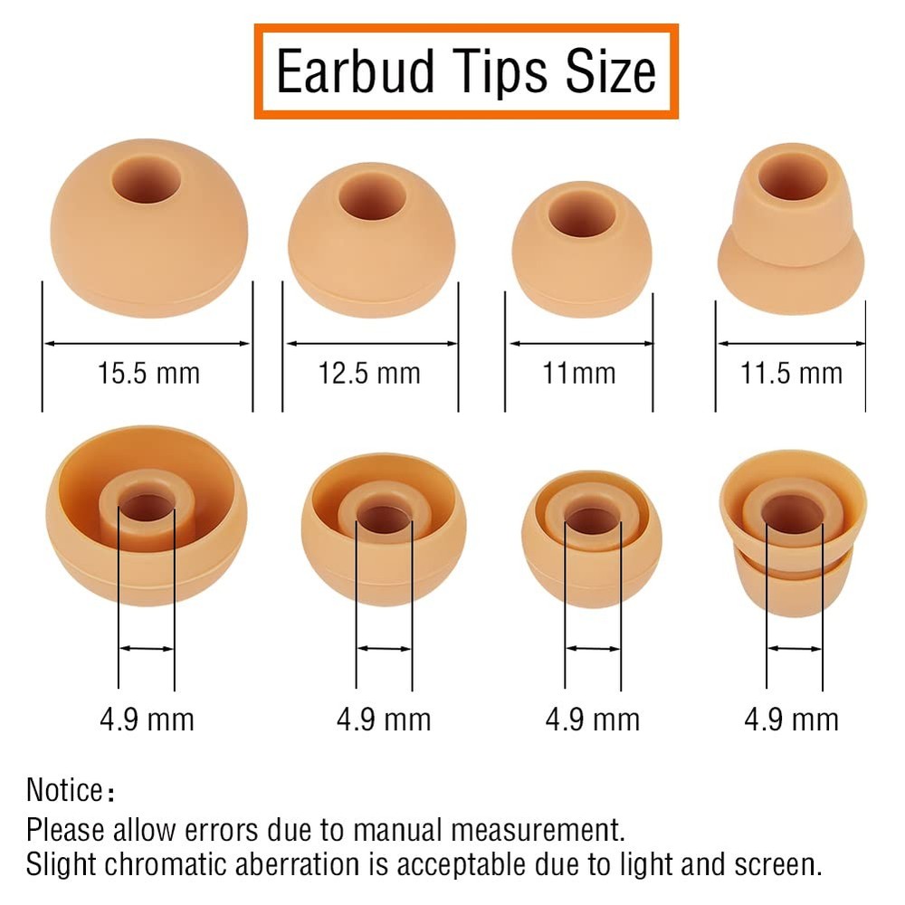 Replacement Silicone Ear Bud Tips Earbuds Cap Compatible with large, Gold