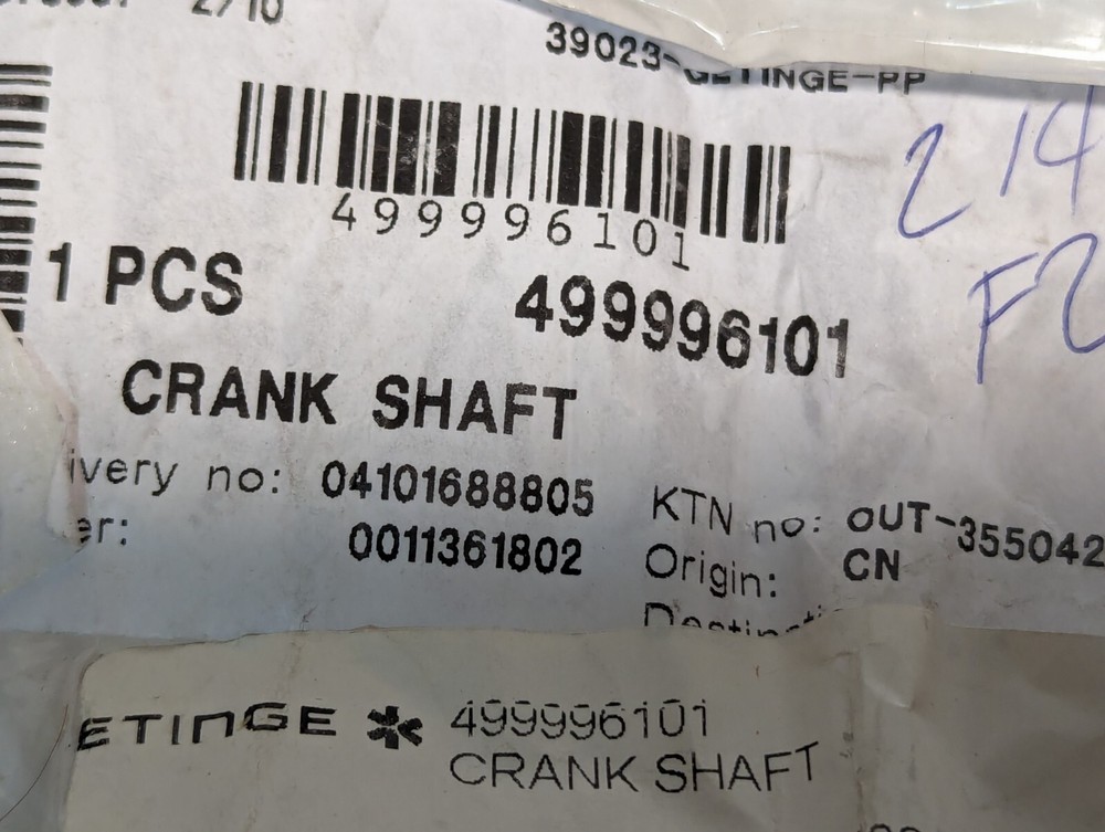 Getinge 499996101 Crank Shaft Replacement