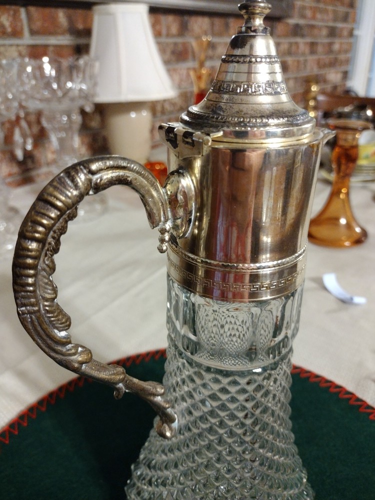 Vintage Crystal Diamond Point and Silver Plated Chocolate Pitcher