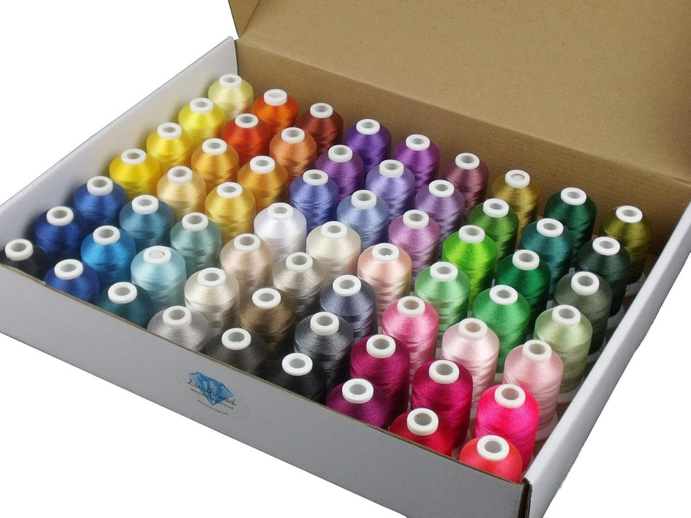 Brother 63 Color Embroidery Thread Bundle + 6 White Sewing Threads Set