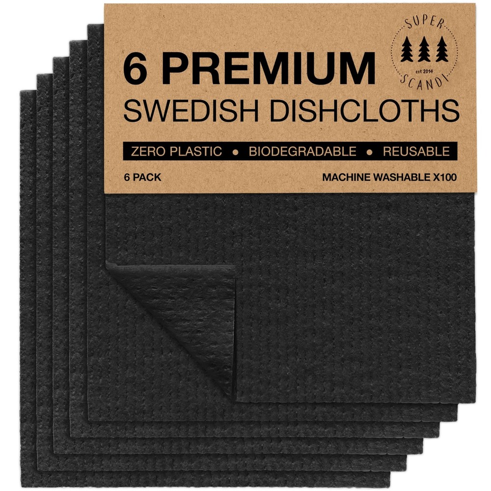 SUPERSCANDI 6 Pack Swedish Dishcloths for Kitchen - 100% Biodegradable & Comp...