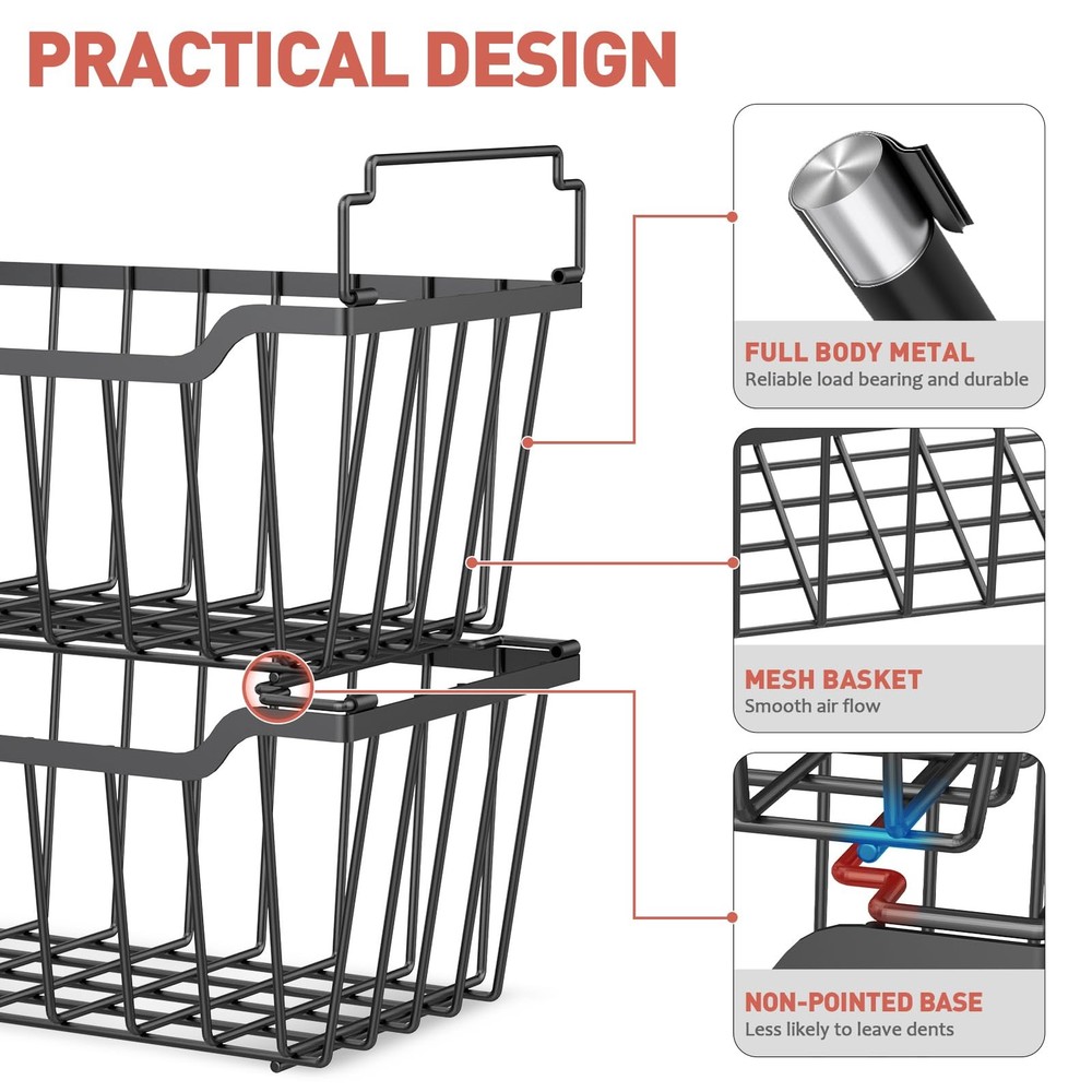 Freezer Organizer Bins with Foldable Handle, 4 Pack Stackable Freezer Baskets...