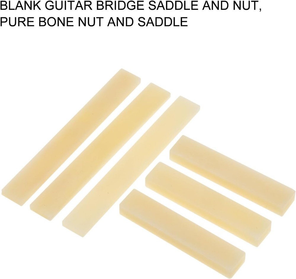 "6Pcs Unbleached Guitar Bone Nuts and Saddle, Blank Guitar Bridge Saddle and Nut