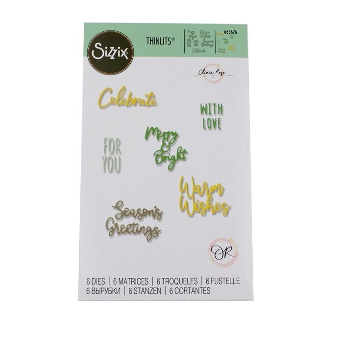 Sizzix Thinlits Festive Phrases Cutting Dies by Olivia Rose Christmas 665676 NEW