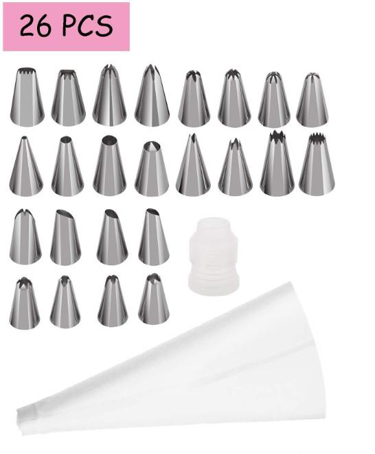 26 Pcs Cake Decorating Kit | Piping Bag Tips Coupler – Baking Tools Set