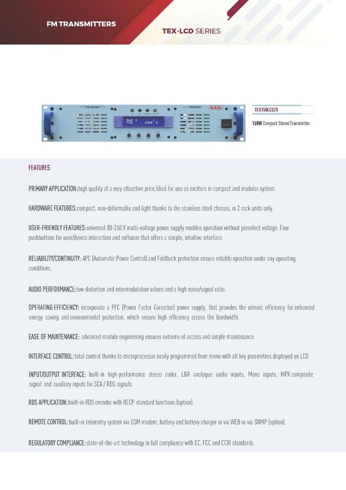 Broadcast RVR TEX 150 LCD 150w FM Transmitter with Encoder Stereo - 88 108 Mhz
