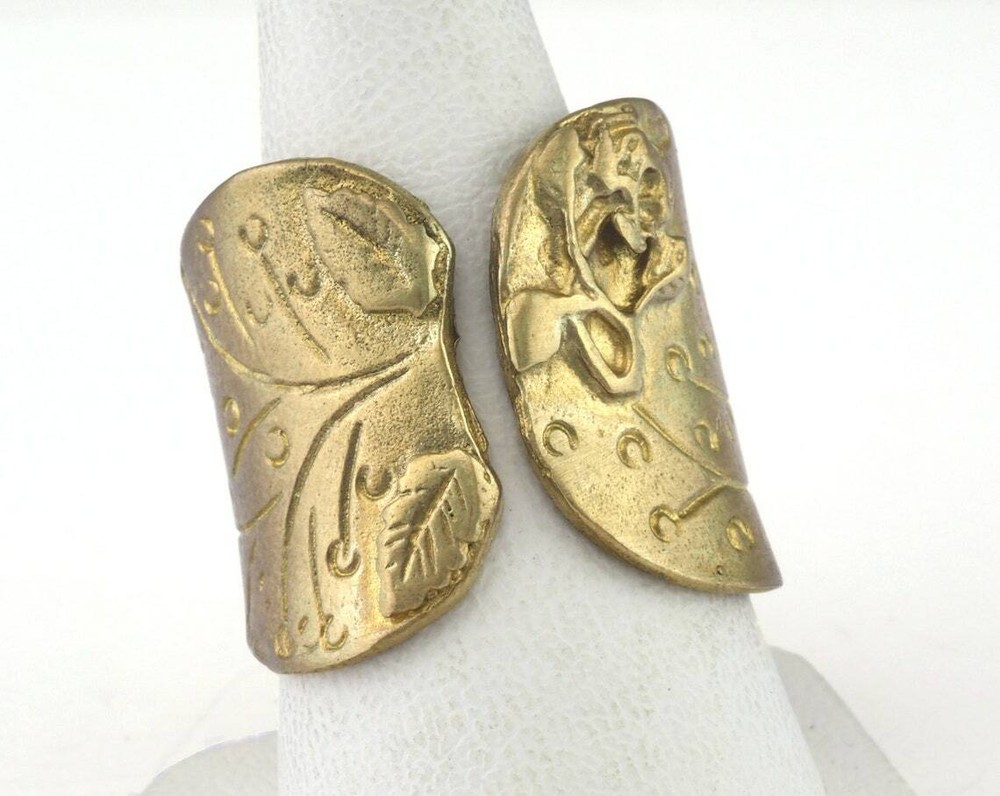 Leaf Ring Adjustable 21x22mm Raw brass (19mm 9US inner size) 2606