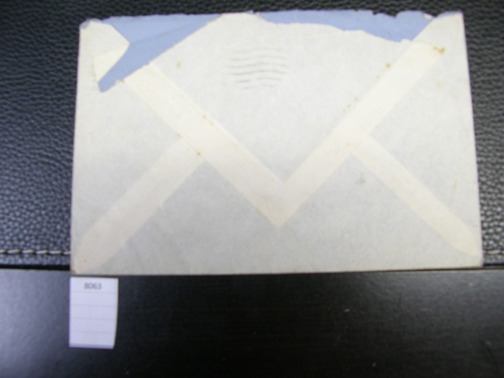 8063) One: 6¢ US Air Mail Postage Stamp Airplane Affixed Envelope 1940's
