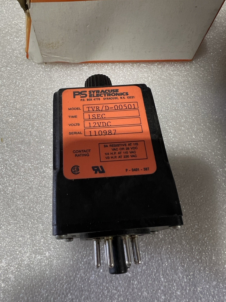 PS Syracuse Electronics TVR/D-00501 Time Delay Relay 1 Second