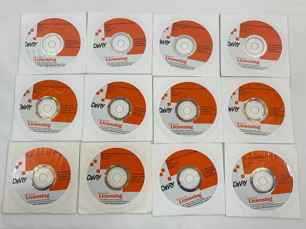 Microsoft DeVry Visual Studio 6.0 Professional 12-Disc Complete Set Software CD