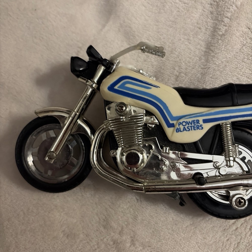 Vintage 1980s Kidco Power Blasters Pull String Motorcycle Blue White